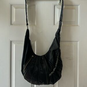 Diesel Black leather and canvas slouchy cross body bag